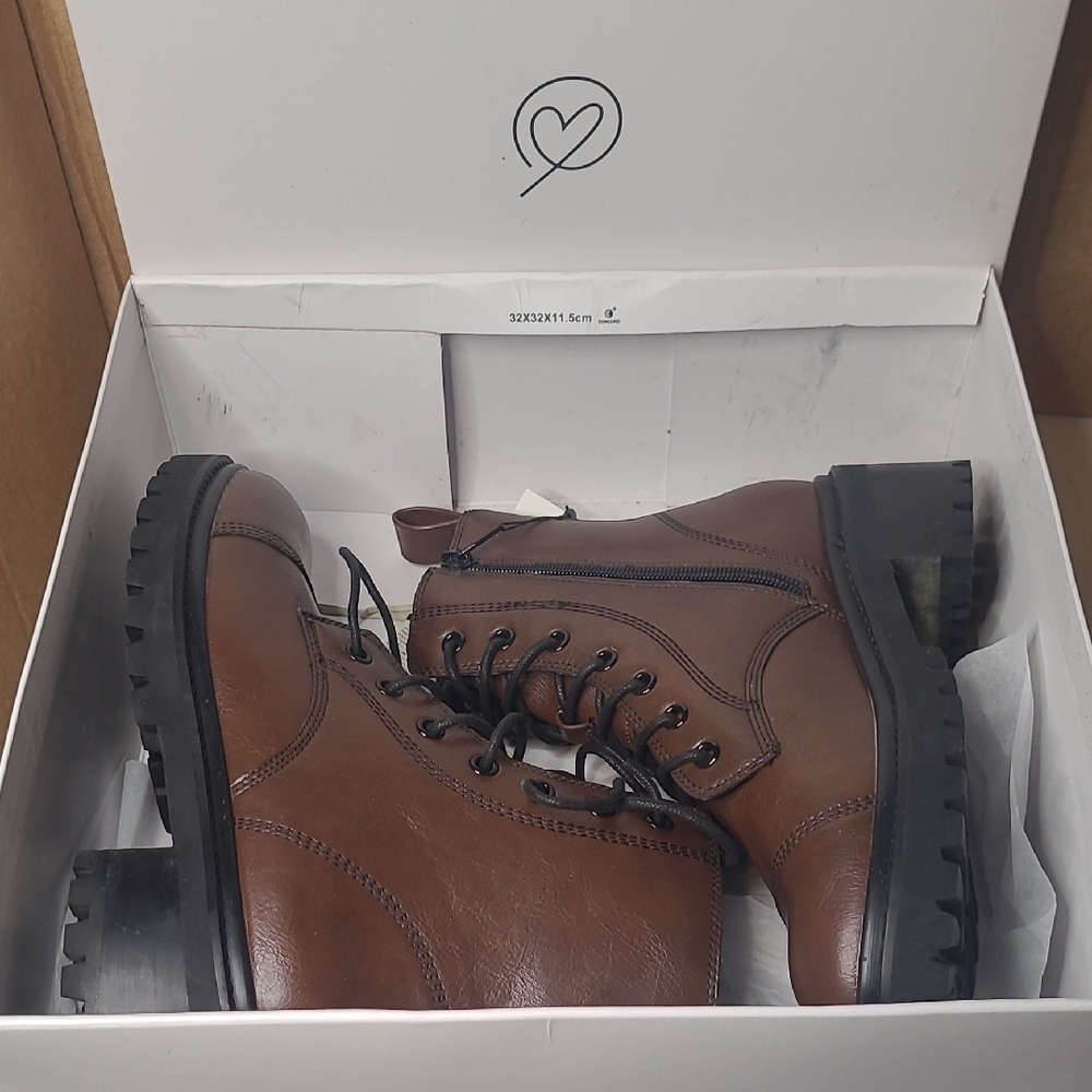 The Drop Women's Sparta Chunky Sole Lace-up Combat Boots Size 7 Chocolate Brown